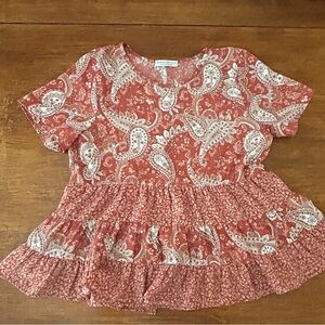 Paper Crane Rust Paisley Peplum Blouse
